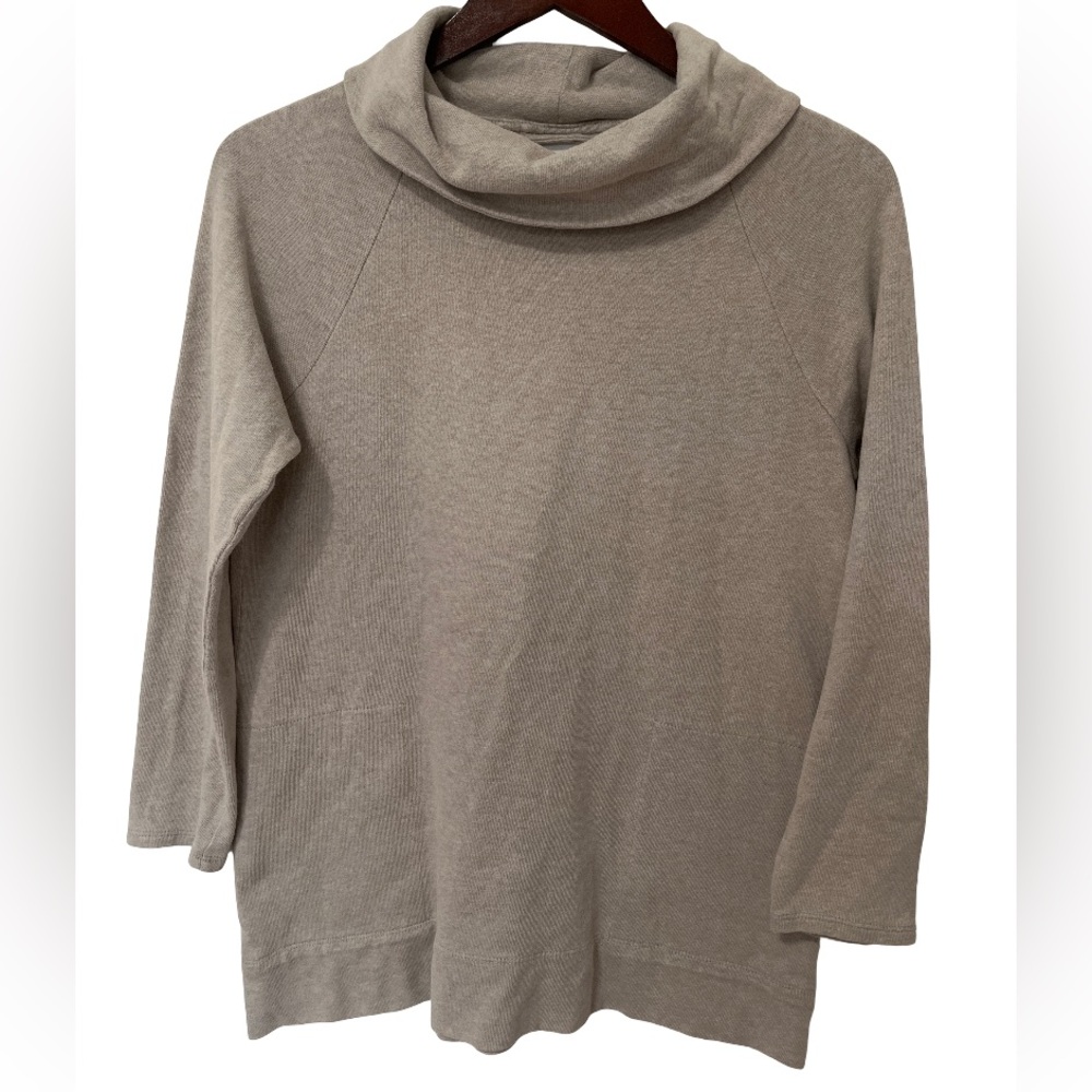 Pure Jill Women’s Petite Small Beige Cotton Cowl Neck Top